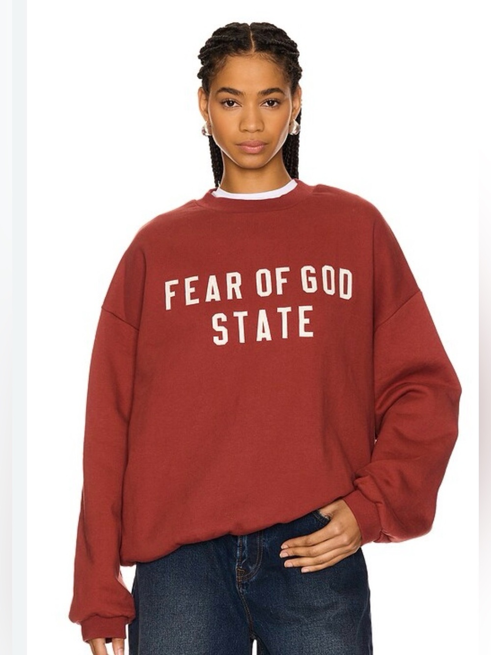 Fear of God ESSENTIALS Heavy Fleece Crewneck in the "Crimson" red sz M